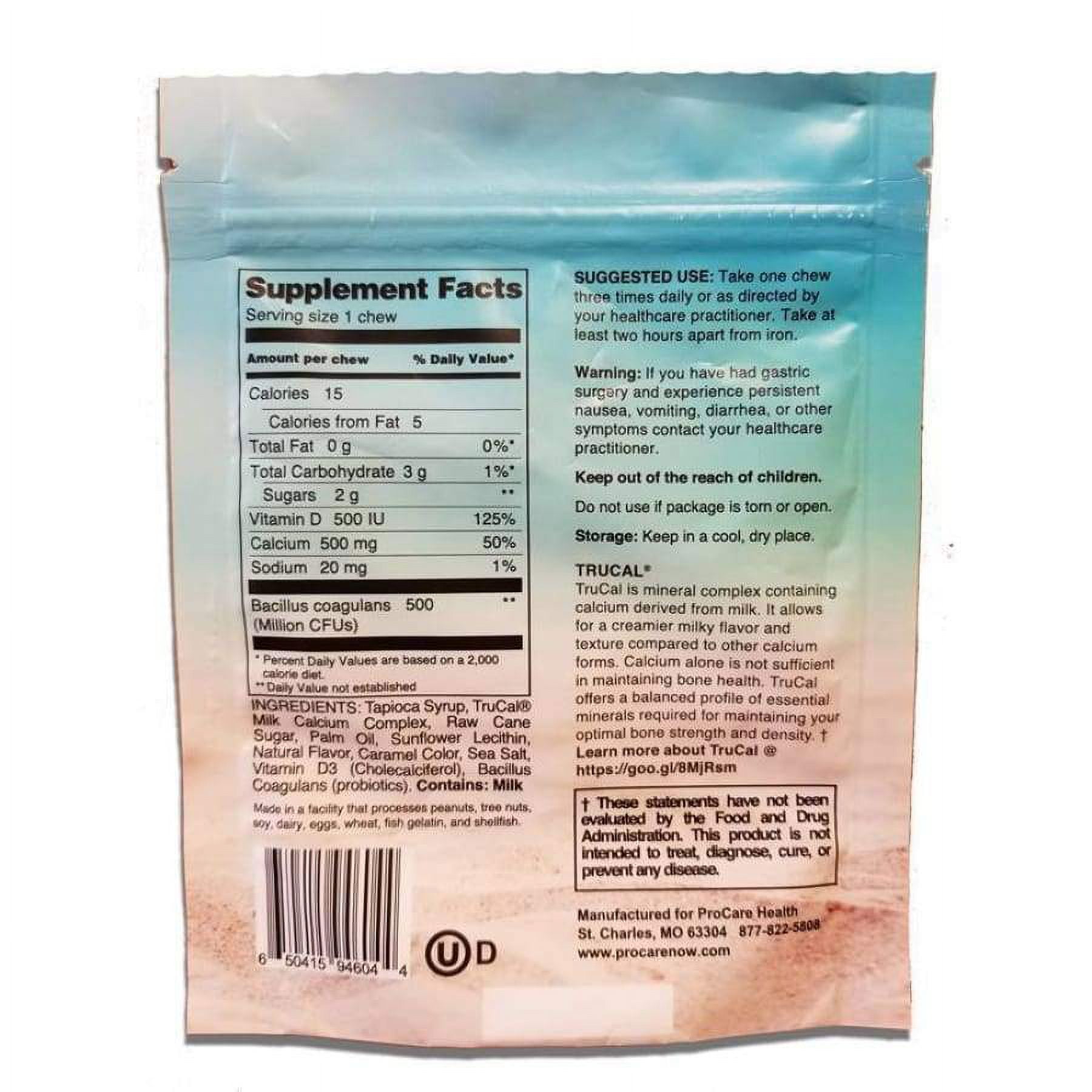 ProCare Health Calcium Soft Chew 500mg - Sea Salted Caramel Pack: 90 Count