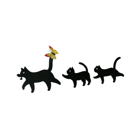 3Pieces Black Cats Silhouettes Metal Stakes For Garden And Yard Art Decorations