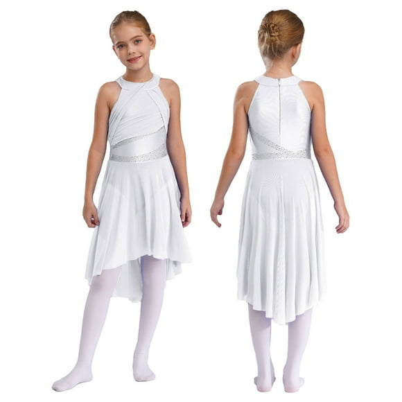 dPois Big Girls Lyrical Ballet Dance Costume Sleeveless Modern Jazz Latin Camisole Dress Ballroom Dancewear White 16