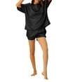 thumbnail image 2 of INSPIRE CHIC Women's Satin Pajama Set Short Sleeves T-Shirt with Shorts 2 Piece Lounge Set with Pockets XS Black, 2 of 5