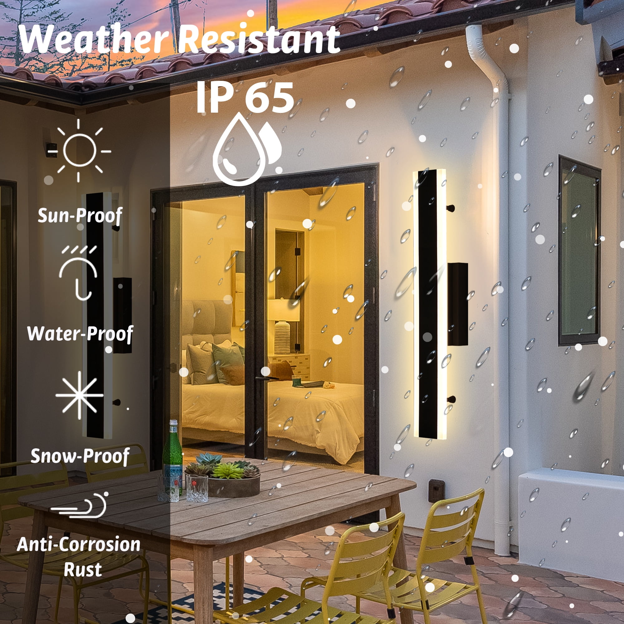 Melucee 2 Pack Long Outdoor Wall Lights, LED 40in Exterior Lighting Fixtures, IP65 Waterproof Matte Black Linear Outside Sconce