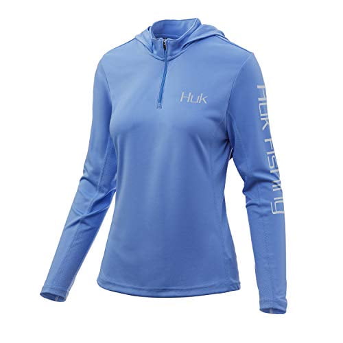 Huk Women's Icon X Hoodie UPF 50  Long-Sleeve Fishing Shirt, Carolina Blue, Large