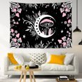 thumbnail image 3 of HVEST Mushroom Tapestry Wall Hanging Pink Mushroom and Star Moon on Black Background Country Plant Wall Tapestry for Bedroom Aesthetic Vintage Tapestry for Living Room College Dorm Decor,80Wx60H inch, 3 of 10