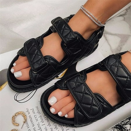 

Pfysire Women Open Toe Platform Sandals Slingback Summer Beach Shoes Black US 9.5