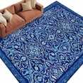 thumbnail image 2 of Bohemian Abstract Blue Floral Washable Living Room Rugs 6'x9', Retro Boho Tribal Ethnic Geometric Flower Low Pile Throw Large Area Rug Non-Slip Sturdy Edge Binding Carpet for Dining Room Kitchen, 2 of 9