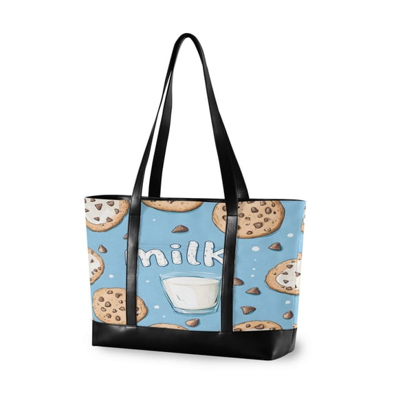 FORMRS Canvas Laptop Tote Bag for Women with 15.6" Computer Compartments Shoulder Handbag, Milk and Cookies