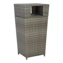 Pemberly Row Coastal Polyester Wicker/Steel Patio Trash Bin in Gray