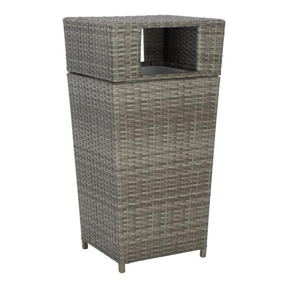 Pemberly Row Coastal Polyester Wicker/Steel Patio Trash Bin in Gray