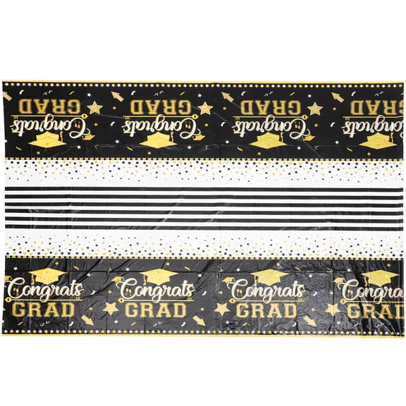 PBPBOX Pe Graduation Tablecloth Black with Congrats Grad Printing for Home and Event Use