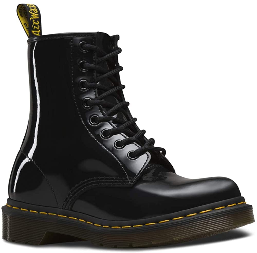 Dr. Martens: Black Patent Lamper Boots | SSENSE Canada