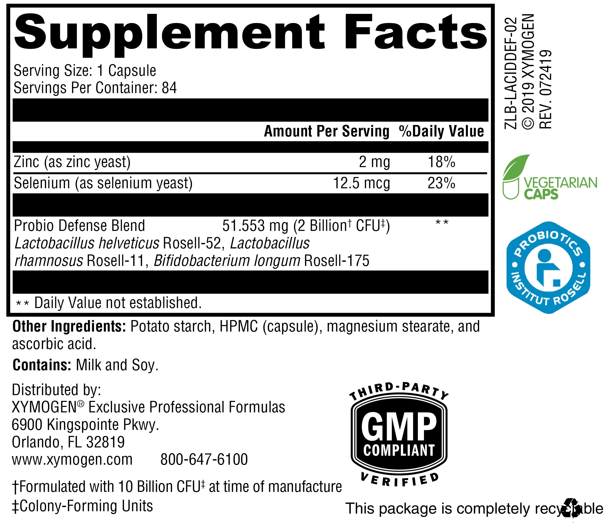 XYMOGEN Probio Defense - Pobiotics for Digestive Health - Daily Probiotic with Lactobacillus Rhamnosus Probiotic - Digestive Nutritional Supplements - Dairy Free Probiotics (84 Capsules)