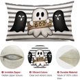 thumbnail image 5 of Halloween Pillow Covers 12x20 inch Black and White Ghost Halloween Lumbar Pillow Covers Decorations Grey Stripes Halloween Pillows Covers Decorative for Halloween Home Decor for Sofa 024, 5 of 6