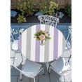 thumbnail image 6 of Purple Grey Stripe Round Fitted Tablecloth with Elastic Edge, Waterproof Table Cloth Table Cover for 45"-54" Tables, Modern Farmhouse Vertical Striped Tablecloths for Dining Picnic Indoor Outdoor, 6 of 9