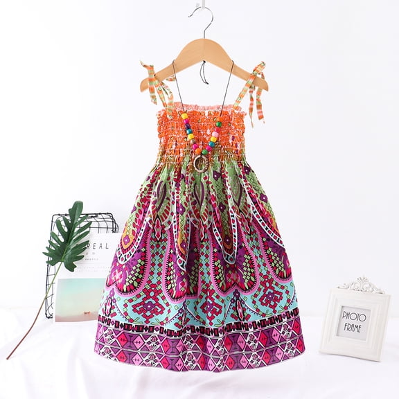 JIAYUE Kids Girls Carnival Dresses Embroidered Sleeveless Square Neckline Mid Length Spaghetti Straps Sundress For Children Breathable Everyday Wear