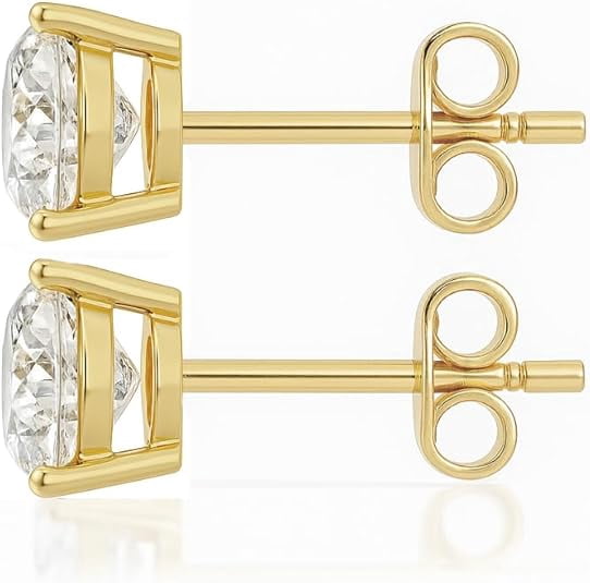 14K Solid Yellow Gold Lab Grown Moissanite Round Cut Stud Earrings | 6.0mm | 1.5 CTW | Push Back | Luxury Fine Jewelry Gift for Women | by Jewelaura
