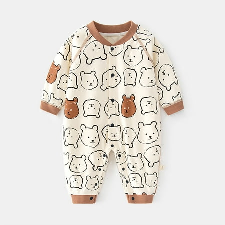 

Baby Jumpsuit Baby Boneless Long Sleeve Home Cotton Climbing Suit Baby Printed Across The Door Yellow 73CM