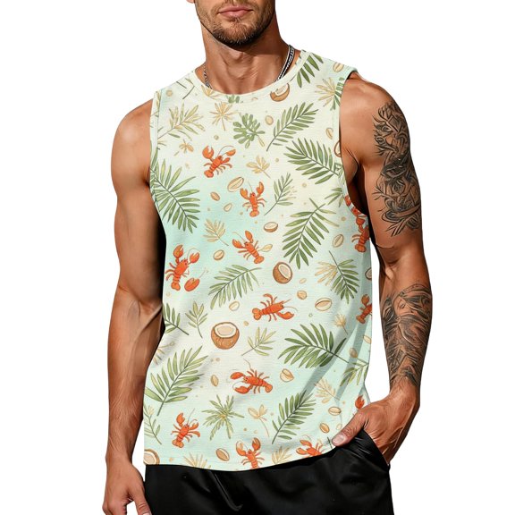 Satingcolo Sleeveless Tank Top for Men, Hawaiian Graphic Sleeveless Shirt, Summer Beach Daiyl Wear Tops