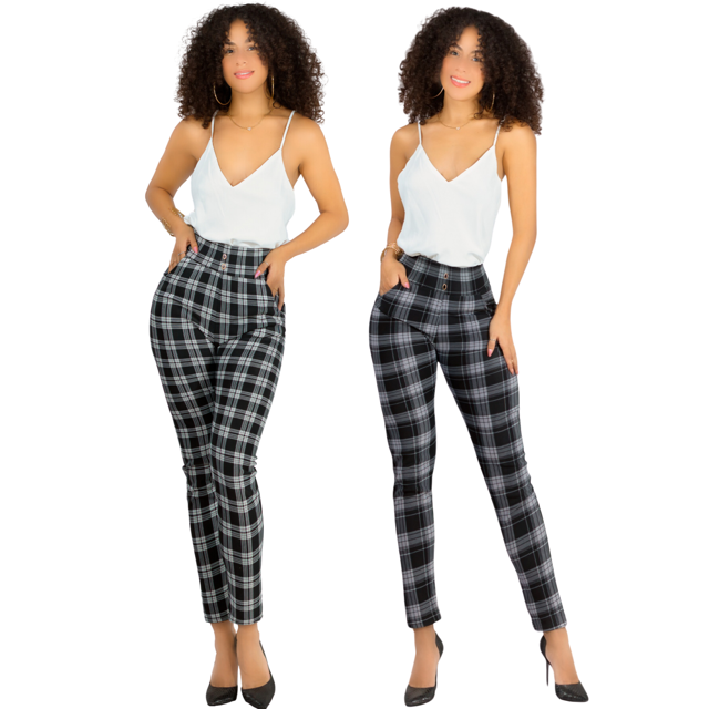 Set De 2 Leggings Elegantes Jegging Mujer a Cuadros Stretch Looks Formal y Casual Mayón y Mallones Mayón Mallones