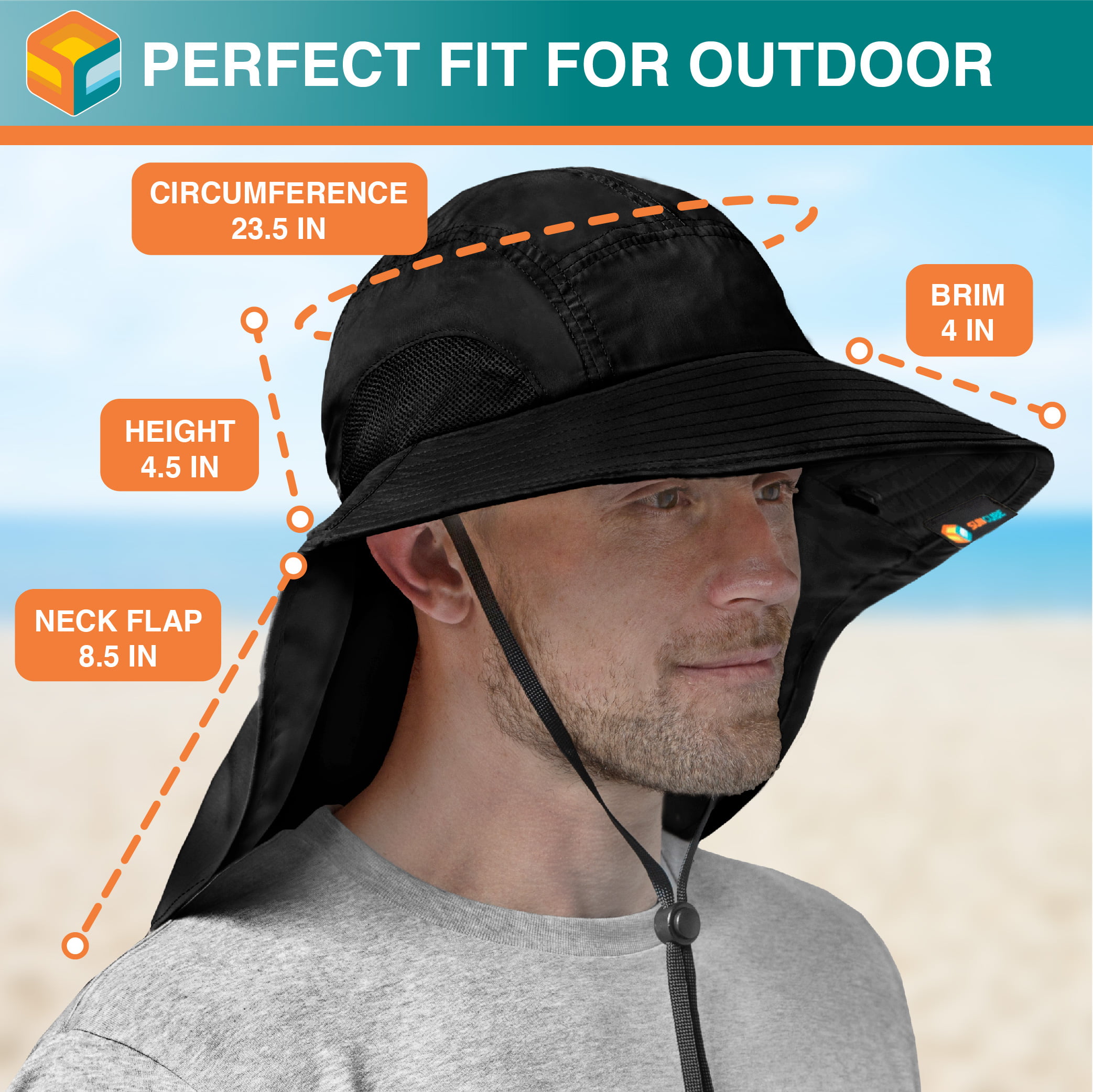 Sun Cube Sun Hat for Men, Wide Brim Fishing Hat Neck Flap Cover Men, Women, Hiking, Camping, Sun Protection UV, Gardening