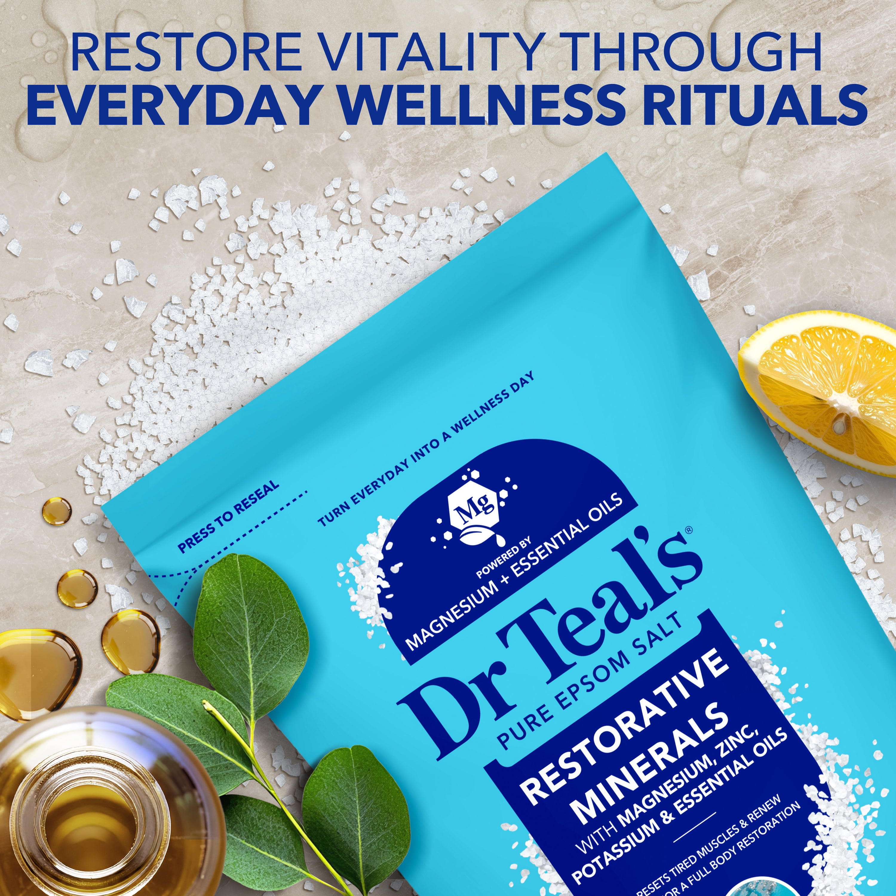 Dr Teal's Restorative Minerals Epsom Salt Soak with Magnesium, Potassium & Zinc, 7 lbs