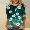 thumbnail image 2 of CYMMPU Crewneck Floral Printed 3/4 Length Sleeve Summer Fall Basic Tees Fashion Tunic Tops Vintage Business Work Blouses Shirts 2025 Clothes for Women Army Green M, 2 of 4