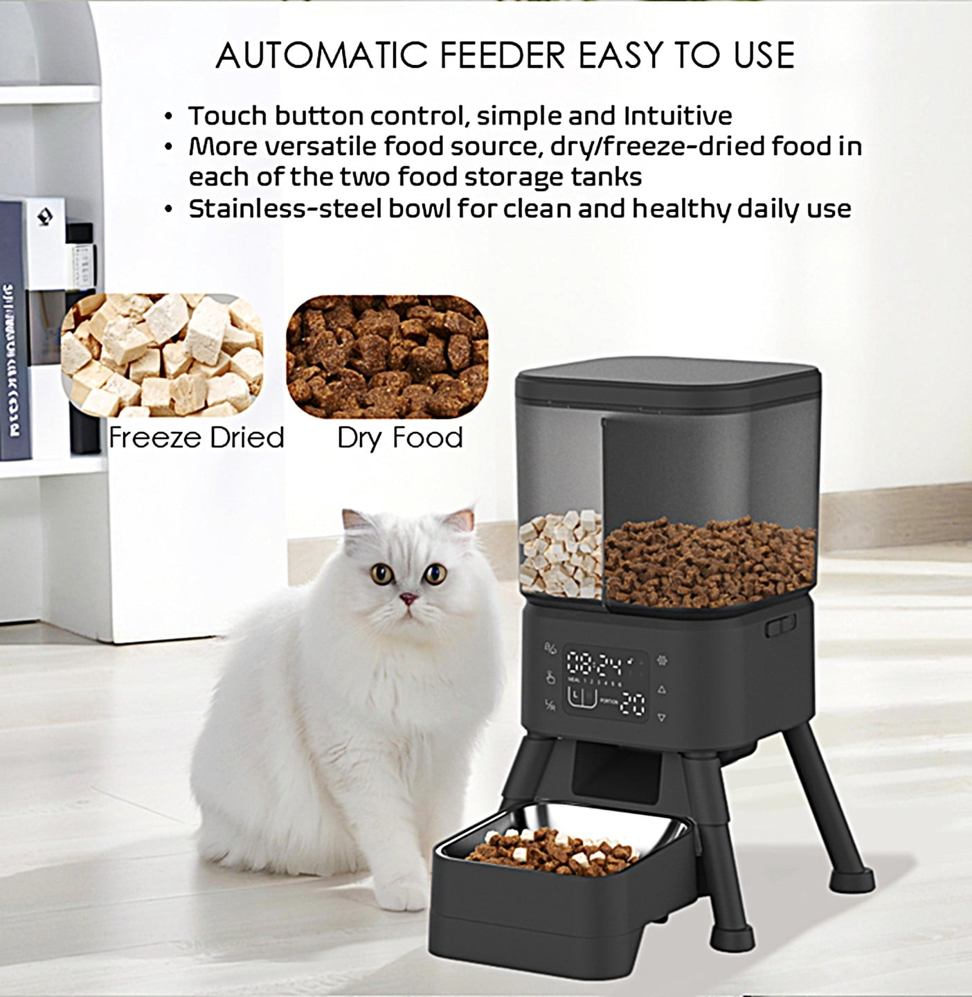 Programmable Automatic  Dry Food Feeder for Cats  & Dogs with Stainless Steel Bowl, 4L