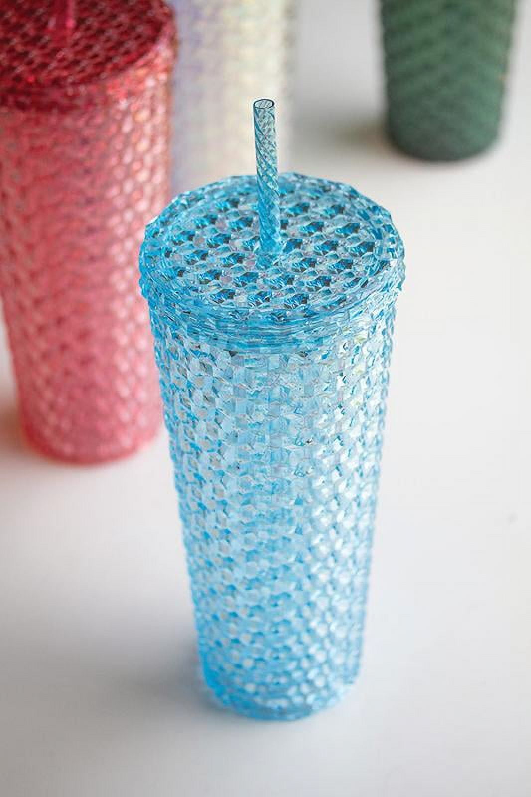 Mainstays 4-Pack 26-Ounce Textured Tumbler with Straw, Matte Teal 