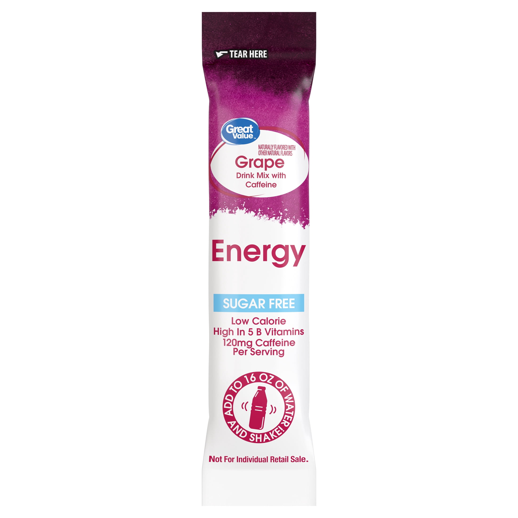 Great Value Sugar-Free Grape Energy Powdered Drink Mix, 1.1 oz, 10 Packets