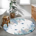 thumbnail image 4 of Summer Marine Life Round Living Room Rugs 4 ft, Watercolor Blue Starfish Ocean Bubble Coral Washable Area Rug with Non-Slip Sturdy Edge Binding Round Carpet for Entryway Kitchen Bedroom Bathroom, 4 of 9
