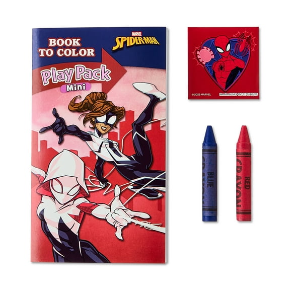 Marvel Spidermas 8 Count Mini Play Pack with Small Coloring Book and Crayons, Valentine's Day Greeting Cards