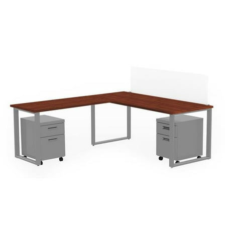 Privacy Finish - Marvel Aire ARTY0011WYTT 72 x 30 in. Desk with 48 x 24 in. Return, Privacy Screen & 2 Mobile Pedestals - Windsor Mahogany Laminate & Silver Finish