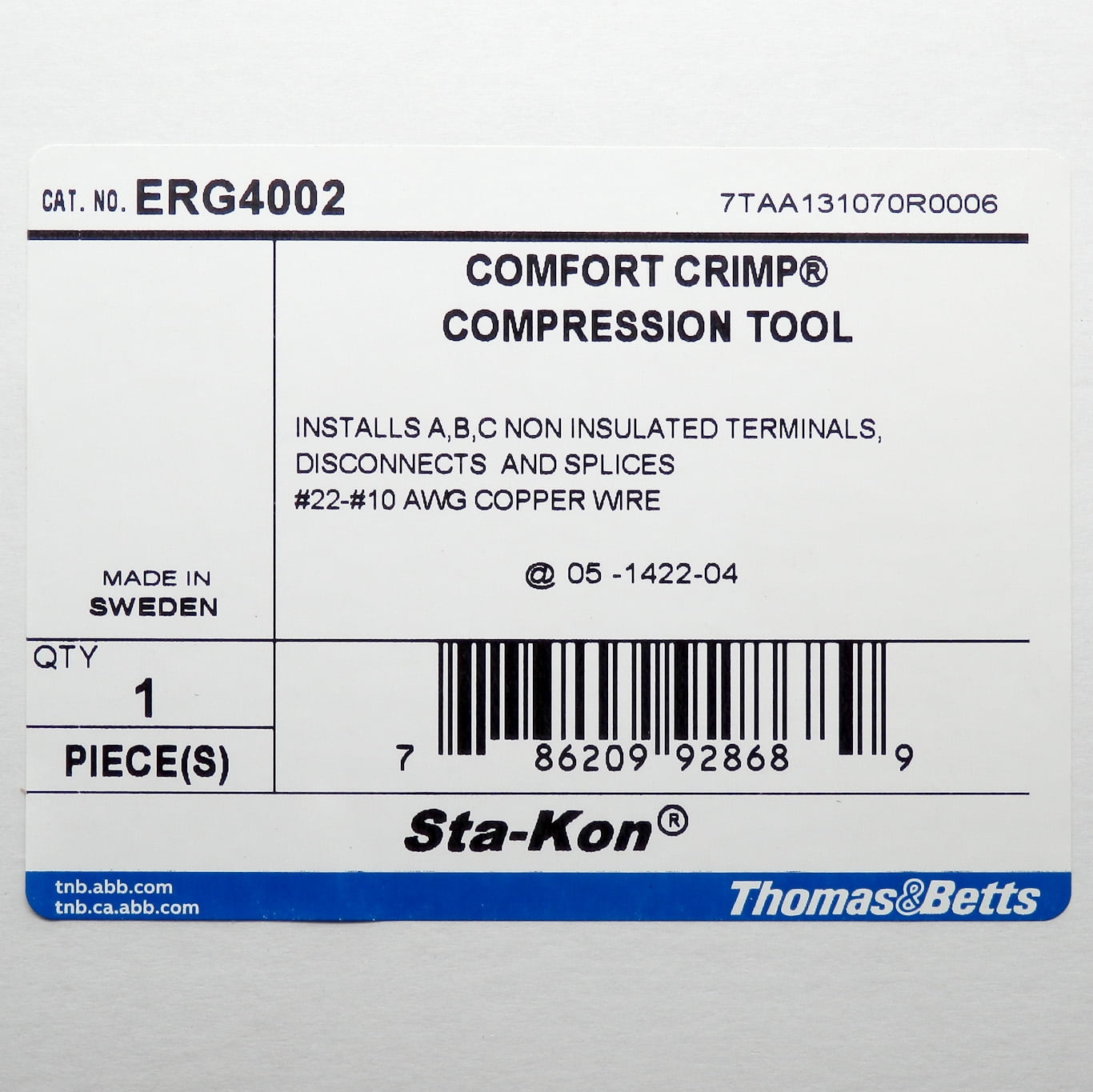 Thomas & Betts ERG4002 Ergonomic Crimping Tool