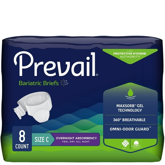 Prevail Incontinence Bariatric Brief with Tabs | Size C | Ultimate Absorbency | 8 Count