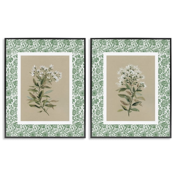 Stupell Industries Green Botanical Patterned Florals 2 Piece Black Framed Giclee Art Set, design by Carol Robinson