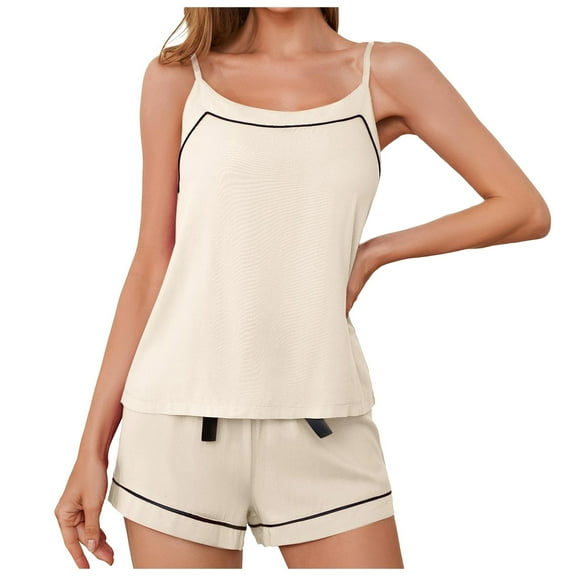 Lixiuxyad Pajama Button down Women Summer Pajamas Thin Sexy Backless Suspender Shorts Set