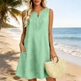 thumbnail image 6 of Pumxq Linen Dresses for Women Summer, V Neck Sleeveless Cotton Linen Summer Dresses, Flowy Linen Midi Summer Dresses Green 2XL, 6 of 8