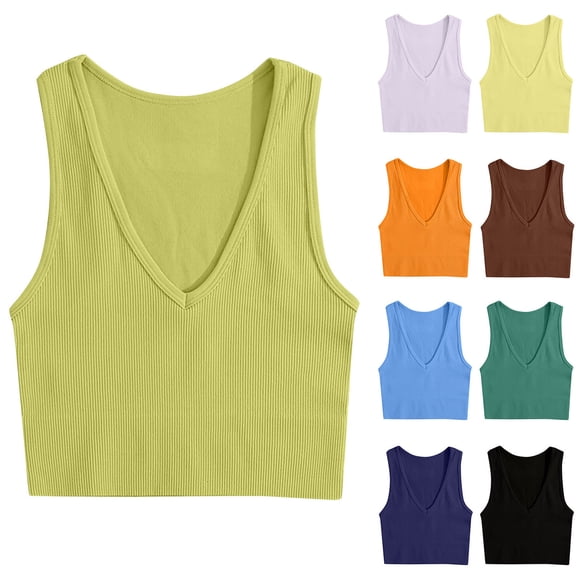 Wlynlyn Tank Tops for Women Deep V Neck Crop Top Sleeveless Shirts Ribbed Knit Going out Tops Slim Fitted Basic Tees
