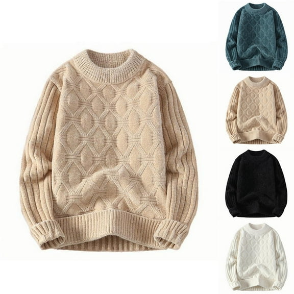 Miluxas Mens Sweaters Casual Cable Knit Pullover Sweater Crewneck Twist Sweaters White