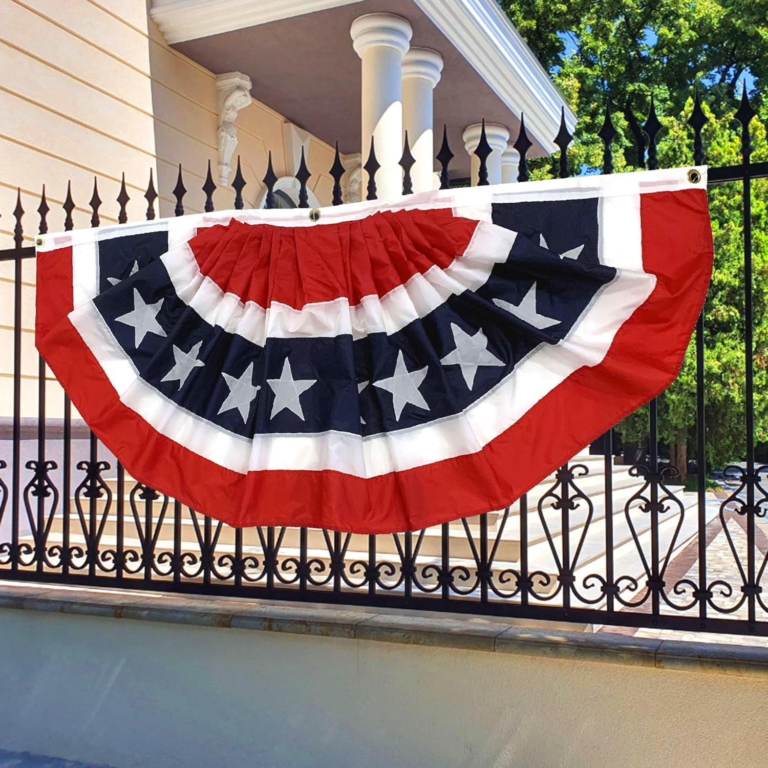 Patriotic American Flag Bunting Banner - 30" x 72" Pleated Fan Flag, 4th of July, USA, Red White & Blue Outdoor Décor, Christmas, President's Day, Memorial Day