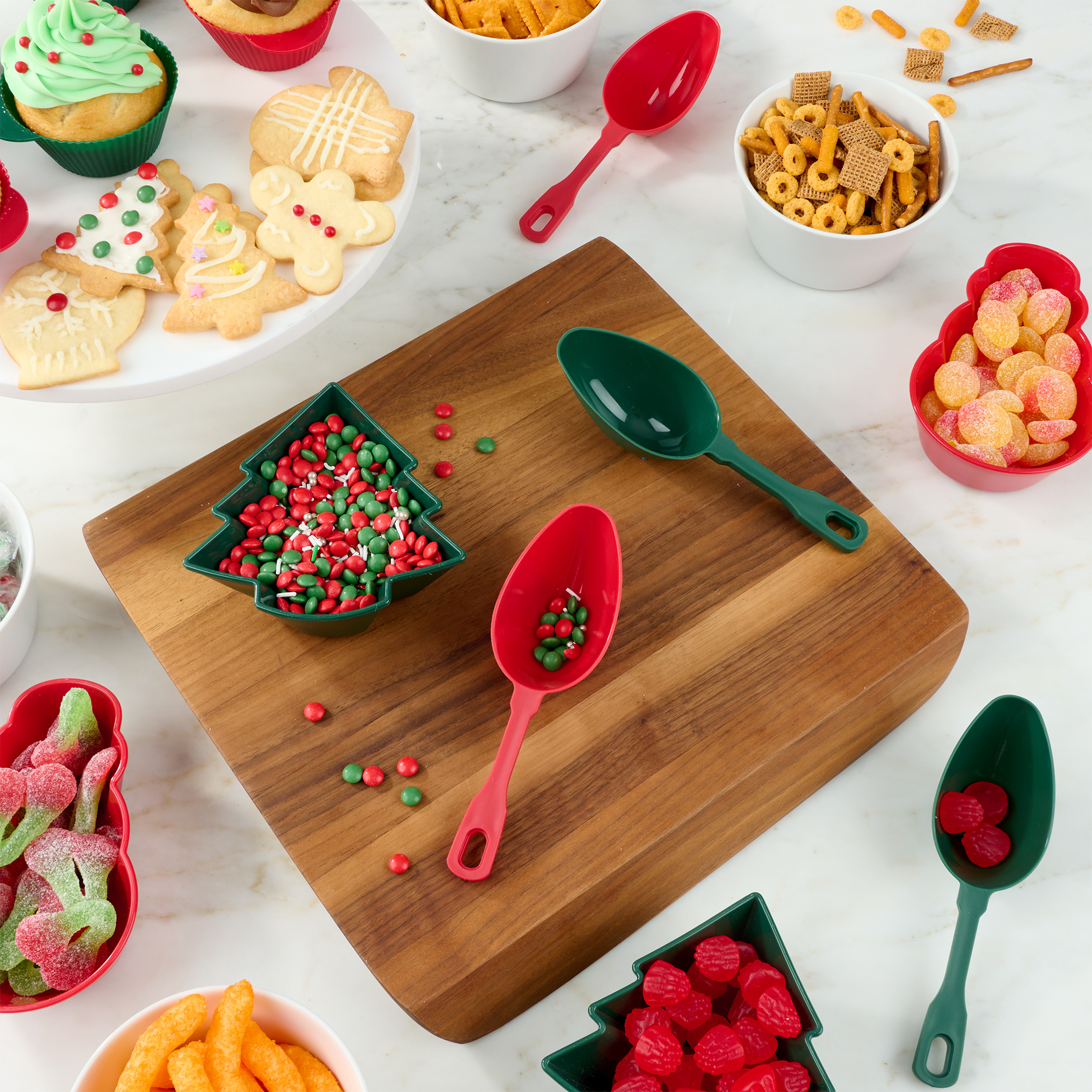 Holiday Time 4 Piece Mini Candy Shovel Scoop Set, Red and Green