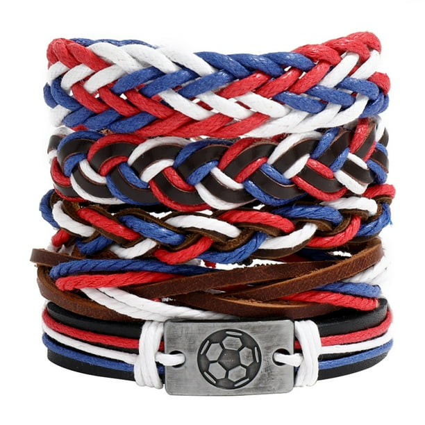 KAKOWELY Pulsera tejida ajustable con dijes de cuentas de fútbol de aleación de 5 piezas, regalo de joyería