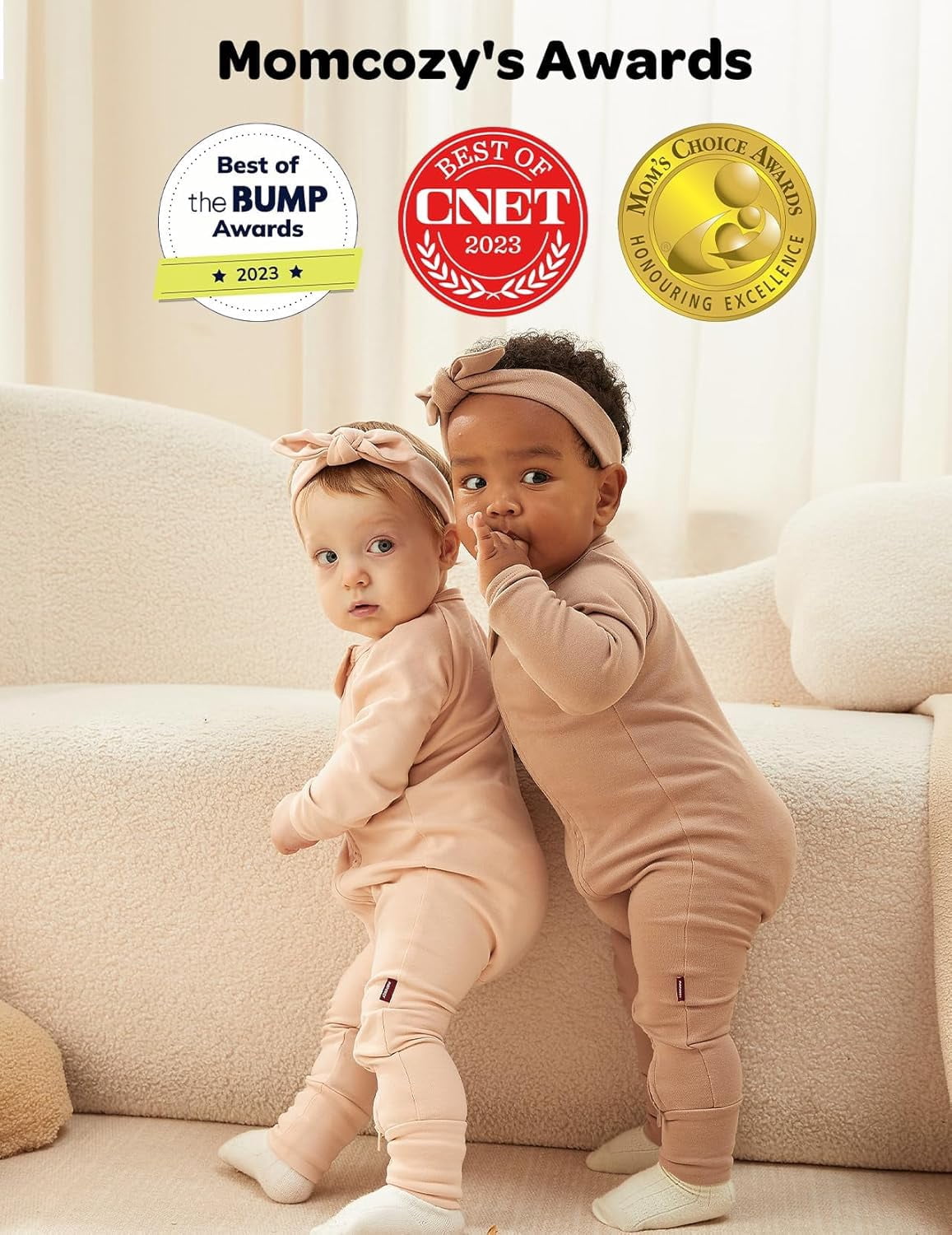 Momcozy Bamboo Fiber Baby Foot Cover Bodysuit 2-Piece Set BP001 Newborn Pink + Brown