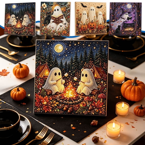 Halloween Diamond Art Kits For Adults Clearance, DIY Pearl Diamond Art, Hanging Ornament For Halloween Front Door Decor, DIY Fall Home Decor Wall Art, Halloween DIY Gift (Black)