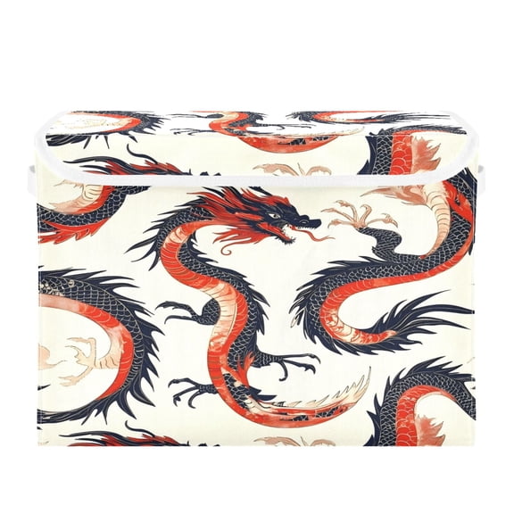 Storage Box With Lid 16.5x12.6x11.8In Foldable Stacked Household Storage Box Red Dragon