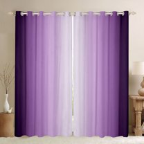 Homewish Abstract Ombre Stripes Black Out Curtains,Geometric Pattern Curtains Pack of 2 (42x63 Each),White Purple Bedroom Curtains For Boys Girls,Breathable Home Decor