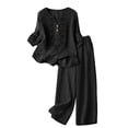 thumbnail image 5 of GZWYHT 2 Piece Linen Sets For Women,Linen Outfits Women 2 Piece Traditional Summer Blouse Trendy Retro Embroidered Embroidered Tops Work Business Cute Loose Blouses Black XL, 5 of 5