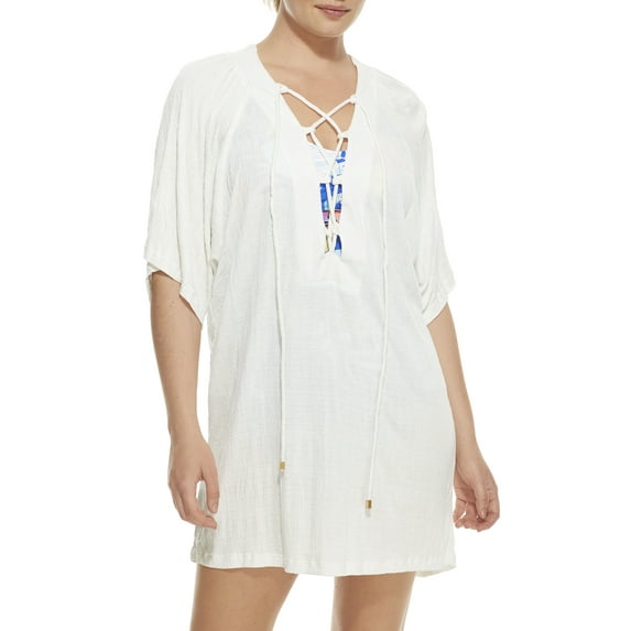 24th & Ocean Womens Lace-Up Crinkle Knit Cover-Up Style-TF2EN39 Swimsuit