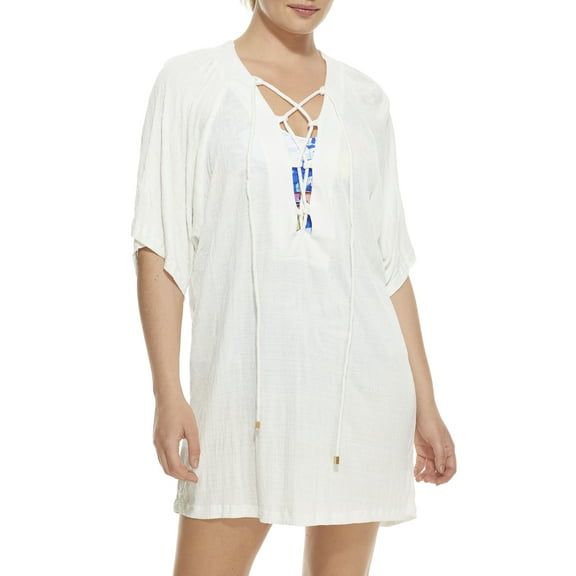 24th & Ocean Womens Lace-Up Crinkle Knit Cover-Up Style-TF2EN39 Swimsuit