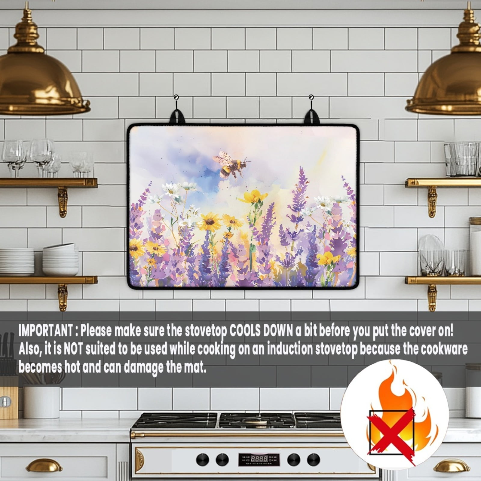 Renewold Stove Cover for Stove Top, Ceramic Stove Top Cover Mat Scratch Resistant Oil Resistant Stovetop Cover Oven Mat Protector for Kitchen Decor, Bee Sunflower Lavender