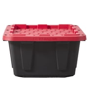 Hyper Tough 17 Gallon Medium Storage Bin with Snap Lid, Black and Red, Heavy Duty Plastic Storage Container